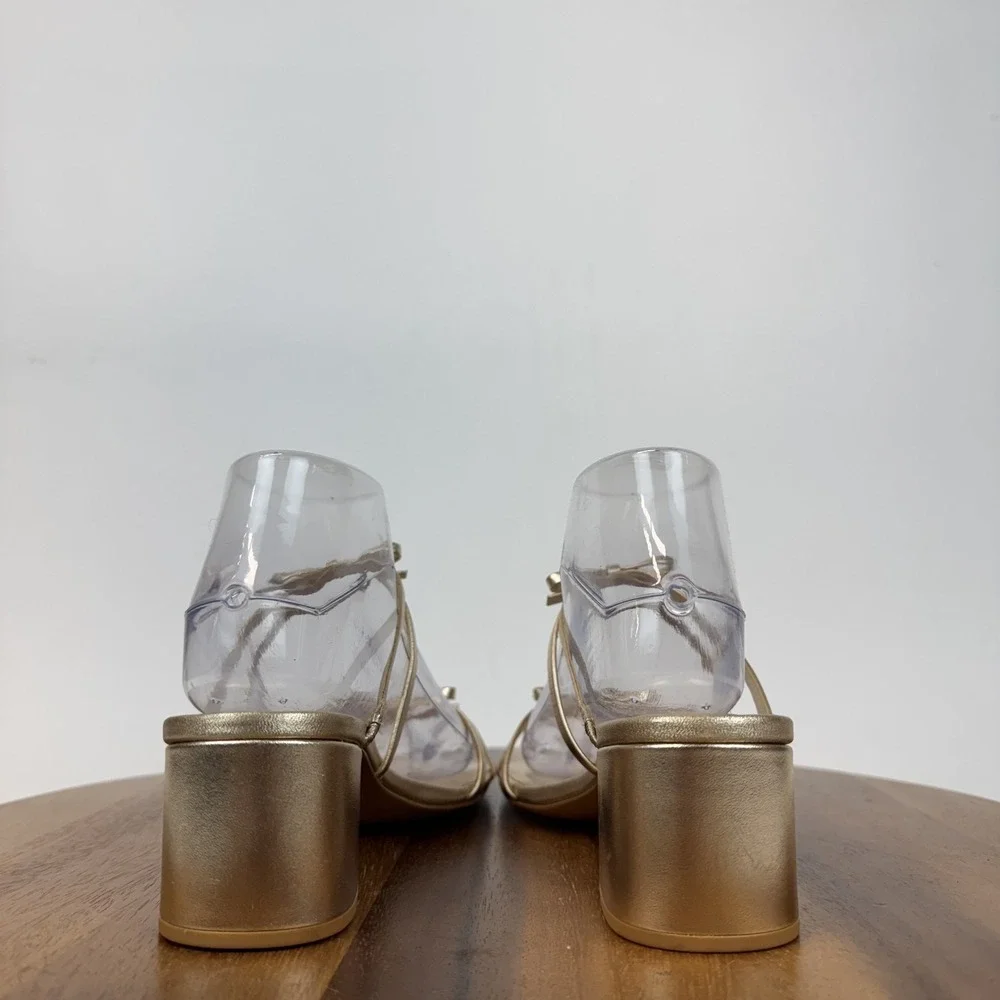 New Womens Reformation Elodie Metallic Gold Strappy Bow Slide Sandals Size 8 M - Picture 4 of 7